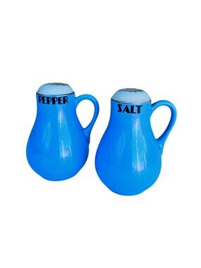 Vintage Hall Pottery Royal Rose Salt & Pepper Shakers 5" Blue Art Deco
